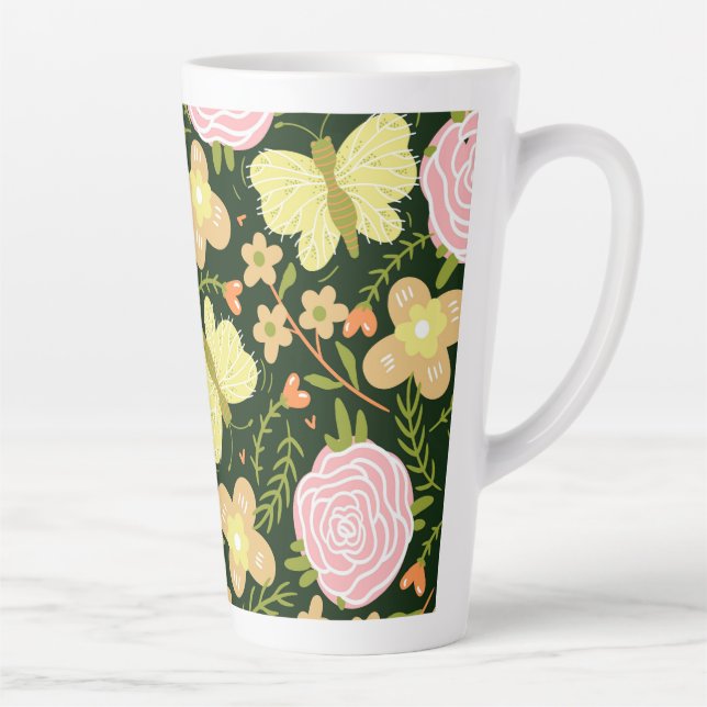 Taza De Café Latte Flor de mariposa (Derecha)