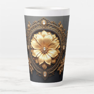 Taza De Café Latte Flor de Oro Lujosa