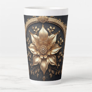 Taza De Café Latte Flor de Oro Lujosa