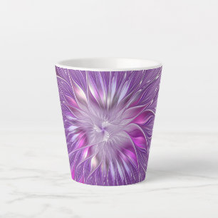 Taza De Café Latte Flor de pasión abstracta fractal rosa púrpura