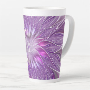 Taza De Café Latte Flor de pasión fractal abstracta rosa púrpura
