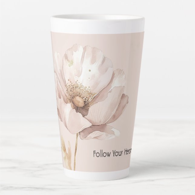 Taza De Café Latte Flor de rubor crema rosa (Anverso)