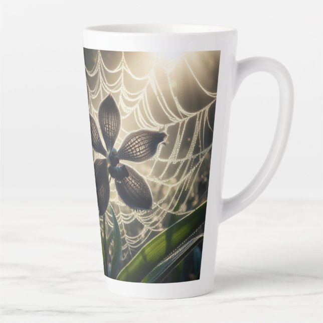 Taza De Café Latte Flor de Spiderweb de orquídea negra (Derecha)