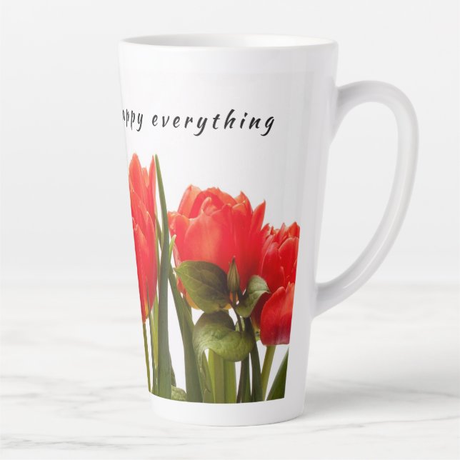 Taza De Café Latte Flor de Tulipanes Rojos de Primavera Feliz (Derecha)