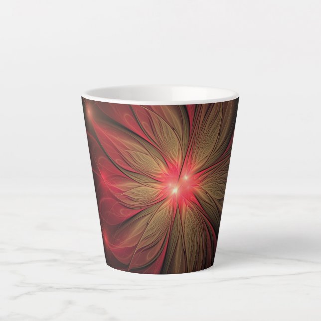 Taza De Café Latte Flor fractal de fanatismo rojo (Anverso)