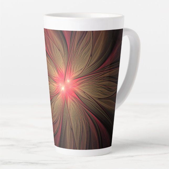 Taza De Café Latte Flor fractal de fanatismo rojo (Ángulo derecho)