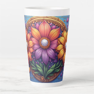 Taza De Café Latte Flor Lujosa con Marco Ornate