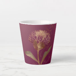 Taza De Café Latte Flor Protea Dorada Burgundy Línea Botánica