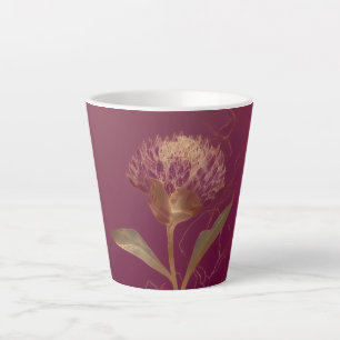 Taza De Café Latte Flor Protea Dorada Burgundy Línea Botánica