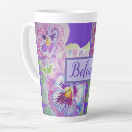 Taza De Café Latte Flor púrpura de color de agua de color panoso