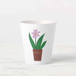 Taza De Café Latte Flor Púrpura En Una Caca