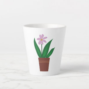 Taza De Café Latte Flor Púrpura En Una Caca