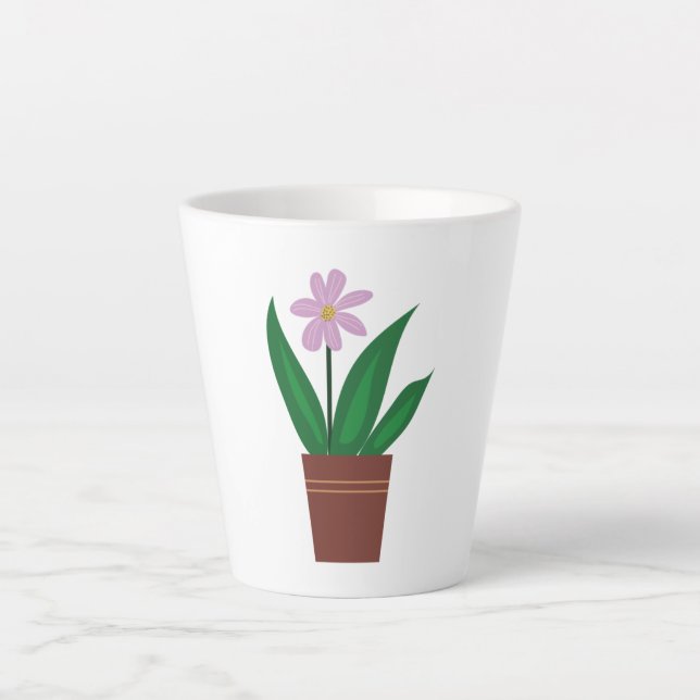 Taza De Café Latte Flor Púrpura En Una Caca (Anverso)