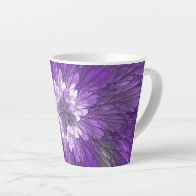 Taza De Café Latte Flor púrpura psicodélica Resumen arte fractal (Ángulo derecho)