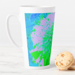 Taza De Café Latte Flor Retro Abstracta en Lavanda y Verde Lima