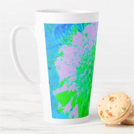 Taza De Café Latte Flor retro abstracta en lavanda y verde limón