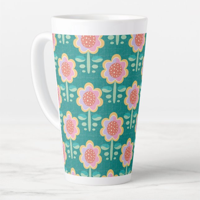 Taza De Café Latte Flor retro de primavera (Ángulo izquierdo)