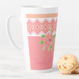 Taza De Café Latte Flor rosa de bonito acentuada