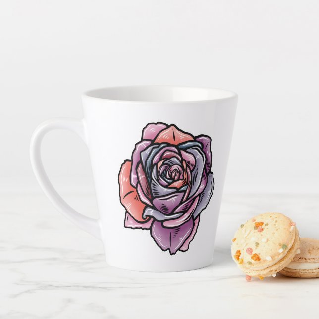 Taza De Café Latte Flor Rosa de color (In situ)