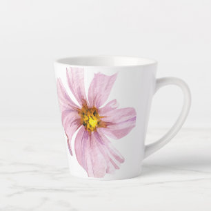 Taza De Café Latte Flor rosa ilustrada a mano