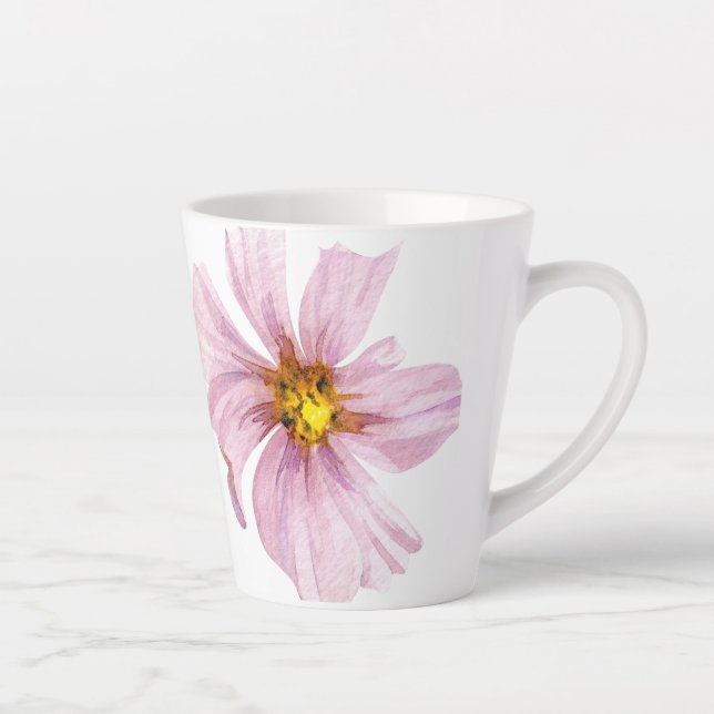 Taza De Café Latte Flor rosa ilustrada a mano (Derecha)