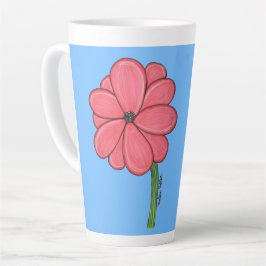 Taza De Café Latte Flor rosa llena con fondo azul