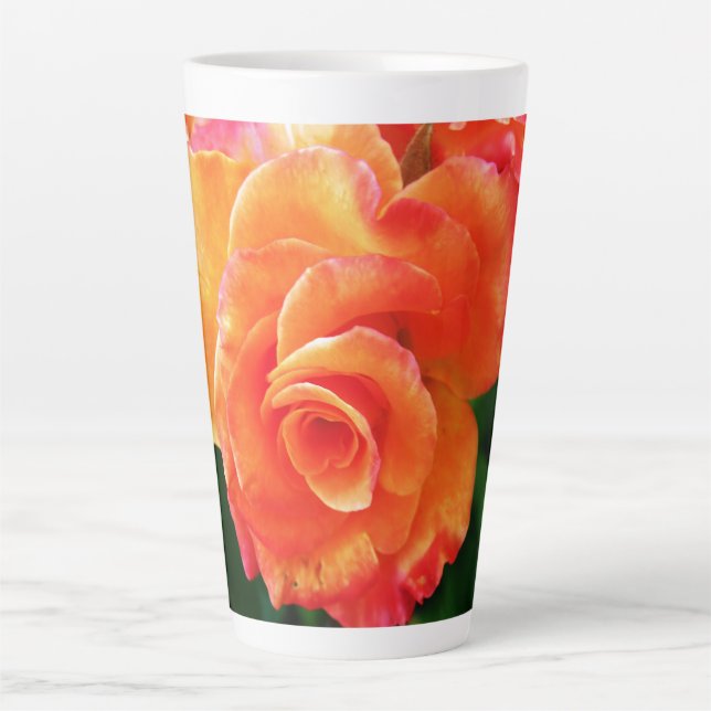 Taza De Café Latte flor rosa naranja (Anverso)