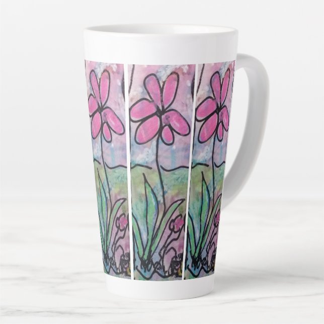 Taza De Café Latte Flor Rosa Única (Ángulo derecho)