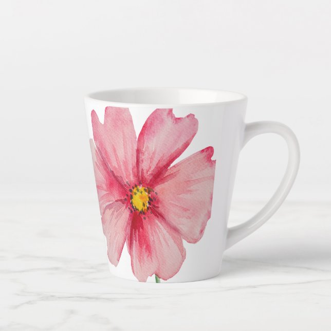 Taza De Café Latte Flor salvaje rosa pintada a mano con belleza (Derecha)