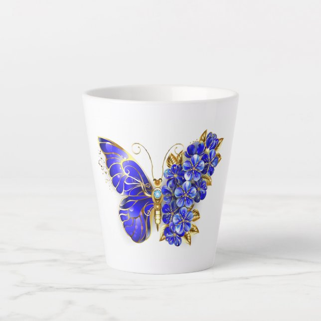 Taza De Café Latte Flor Sapphire Mariposa (Anverso)
