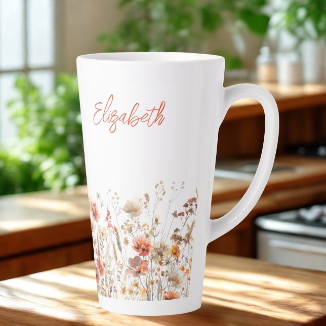 Taza De Café Latte Flor silvestre acuarela naranja (Subido por el creador)