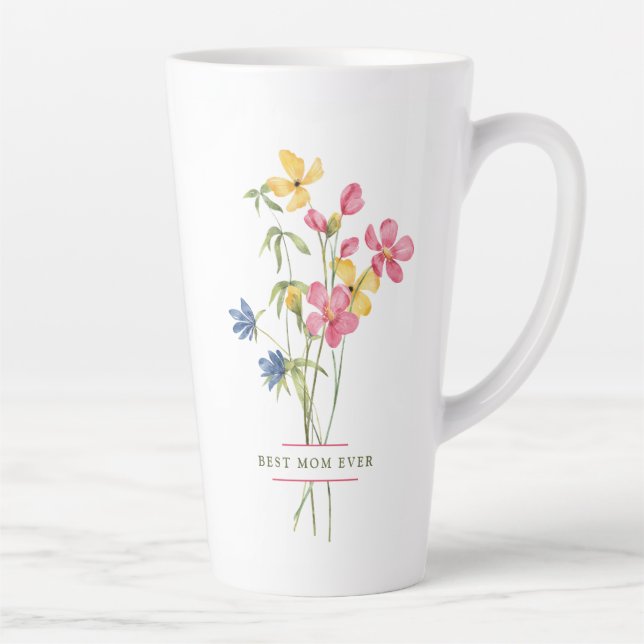 Taza De Café Latte Flor silvestre Bouquet Mejor Mamá (Derecha)