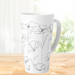 Taza De Café Latte Flor silvestre de adormidera blanca y negra con sa