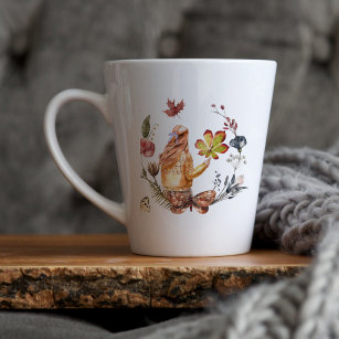 Taza De Café Latte Flor silvestre gitana de otoño   Ilustracion acuar