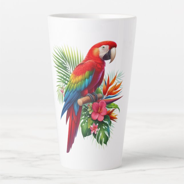 Taza De Café Latte Flor tropical de macao rojo (Anverso)
