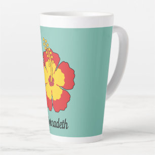 Taza De Café Latte Flor tropical hibiscus roja Añadir su nombre