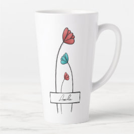 Taza De Café Latte Flor Verde azulada roja