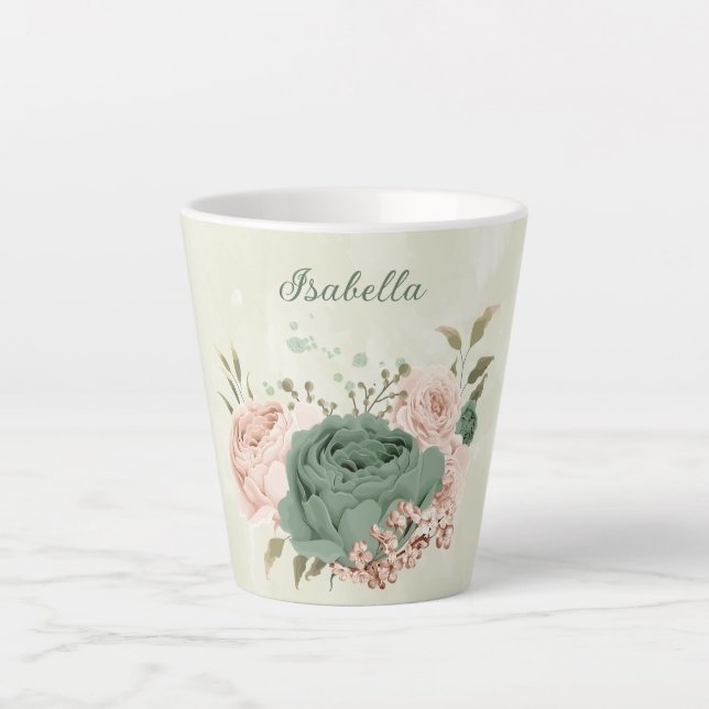 Taza De Café Latte flor verde de salvia (Anverso)