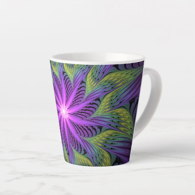 Taza De Café Latte Flor verde morada arte contemporáneo abstracto fra (Ángulo derecho)