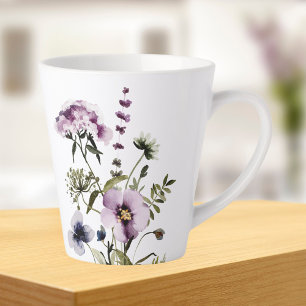 Taza De Café Latte Flor violeta Bouquet acuarela Flora