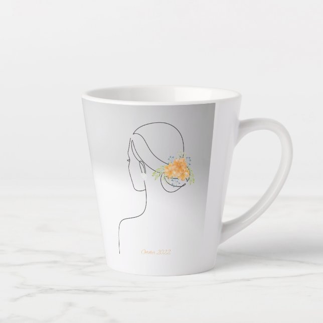 Taza De Café Latte Flor y piedra de pájaro de octubre, lineas hermosa (Derecha)
