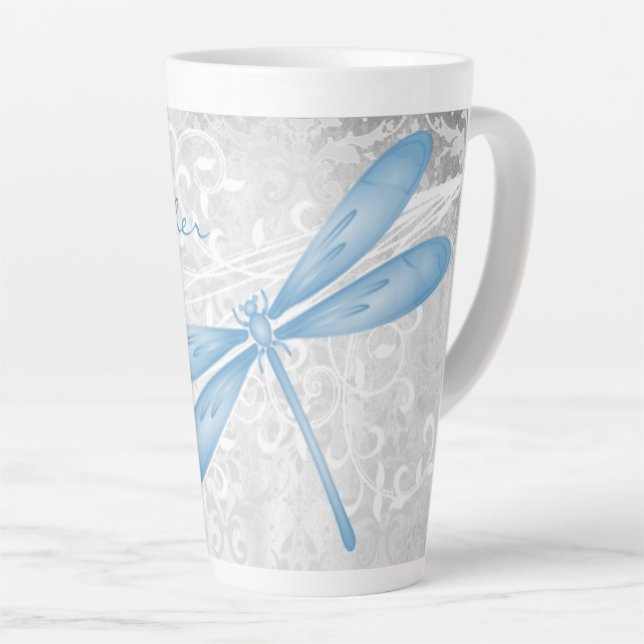 Taza De Café Latte Flora azul lata personalizada Latte Mug (Ángulo derecho)