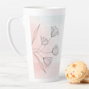 Taza De Café Latte Flora de acuarela rosa romántica