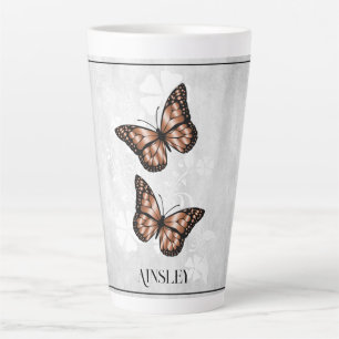 Taza De Café Latte Flora de mariposa de cobre Personalizada Latte Mug