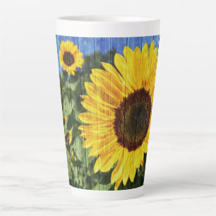 Taza De Café Latte Flora pintada de girasoles