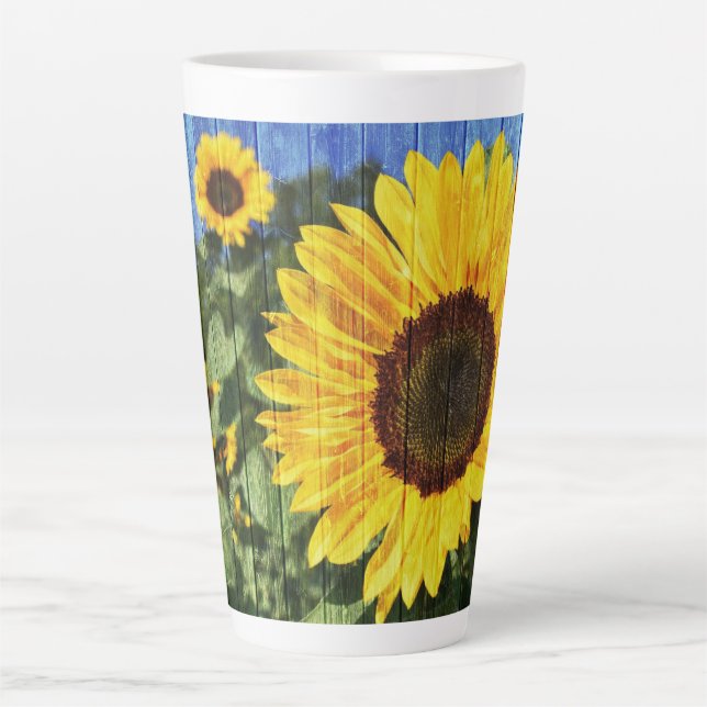 Taza De Café Latte Flora pintada de girasoles (Anverso)