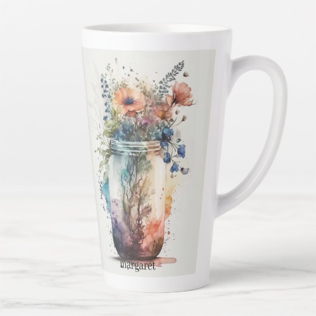 Taza De Café Latte Floraciones multicolores #6 (Derecha)