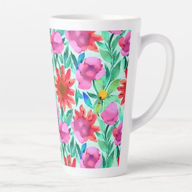 Taza De Café Latte Floral acuarela de bonito (Derecha)