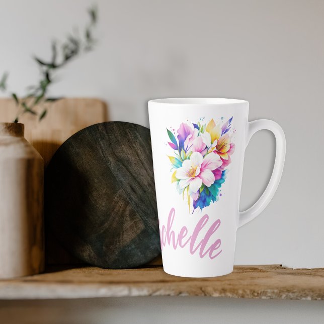 Taza De Café Latte Floral acuarela de personalizable (Subido por el creador)