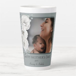 Taza De Café Latte Floral acuarela Foto Día de la Madre Verde salvi
